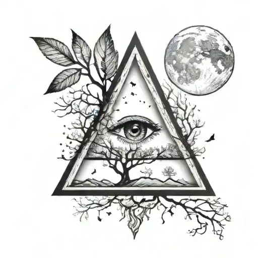 make a small tattoo including an eye, tree, moon and triangle. none of which has to be obvious tattoo design idea