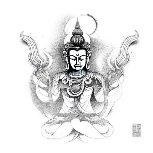 a back tattoo combining Buddhist, Japanese, nordic, Hawaiian, african elements  tattoo design idea