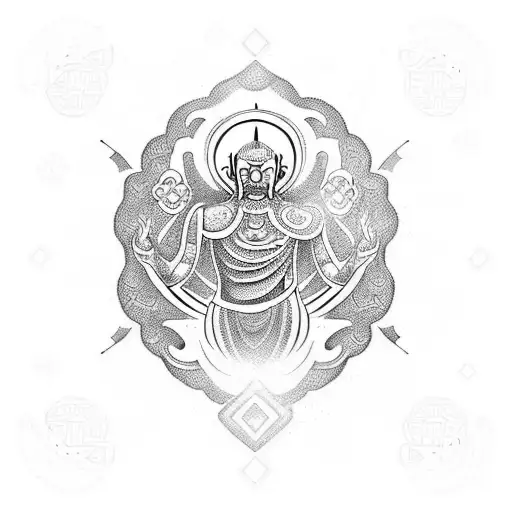 a back tattoo combining Buddhist, Japanese, nordic, Hawaiian, african elements  tattoo design idea