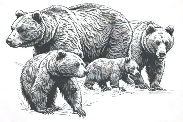 side view bear family  tattoo design idea