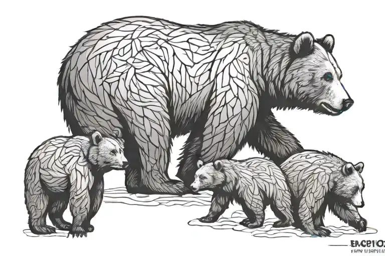 side view bear family  tattoo design idea