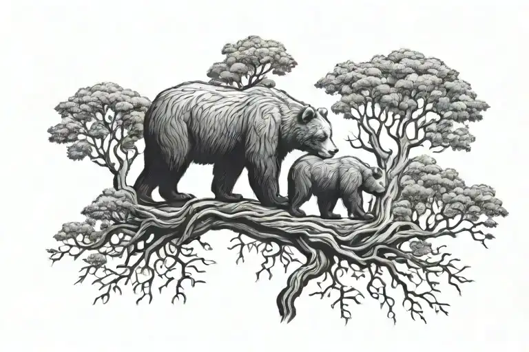 bear family tree growing tattoo design idea
