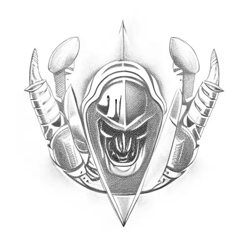 Trident surrounded by football helmets tattoo design idea