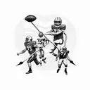 American football coach holding a trident with football players in the background tattoo design idea
