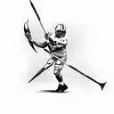 American football coach holding a trident with football players in the background tattoo design idea