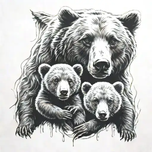 mama and baby bear surrounded tattoo design idea