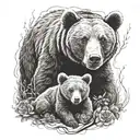 mama and baby bear surrounded tattoo design idea