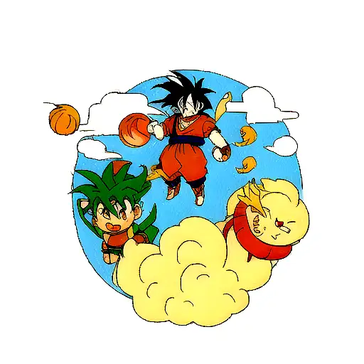 Goku with Shenlong, dragon balls, and the yellow flying cloud  tattoo design idea