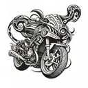 3D Tattoo design for Aries who loves motorcycles and food tattoo design idea