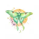 luna moth in the night sky with rising moon and fireflies tattoo design idea