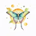 luna moth in the night sky with rising moon and fireflies tattoo design idea