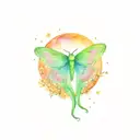 luna moth in the night sky with rising moon and fireflies tattoo design idea