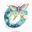 luna moth in the night sky under a  rising moon and fireflies tattoo design idea