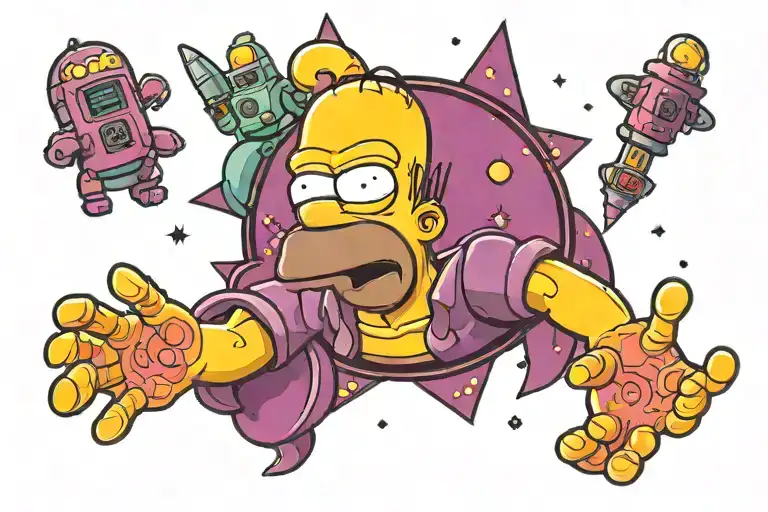 Homer Simpson in outer space purple galaxy tattoo design idea