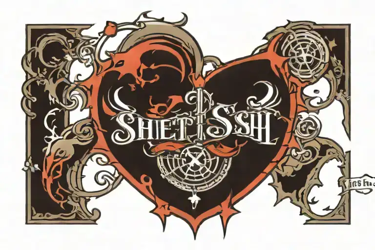 write Ri...Sh on chest down world logo surrounded tattoo design idea