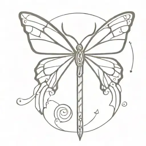 semicolon butterfly with beautiful sword straight in the middle of butterfly  tattoo design idea