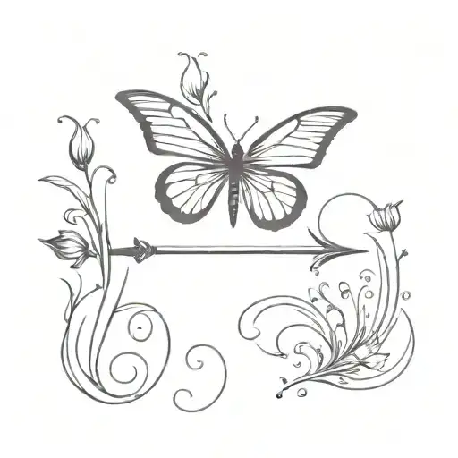 semicolon butterfly with beautiful sword straight line tattoo design idea