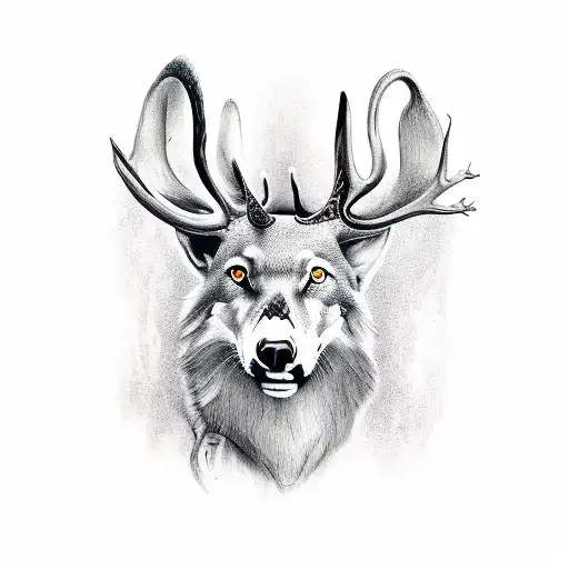 portrait enfant avec cerf et renard et loup tattoo design idea