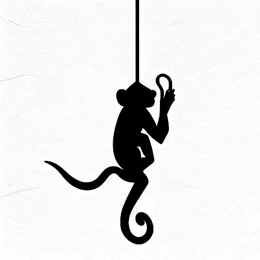 monkey hanging from branch tattoo design idea