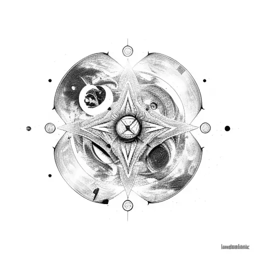 Interstellar spaceship orbiting a vinyl record tattoo design idea