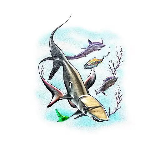 hammer head shark and an arowana fish tattoo design idea