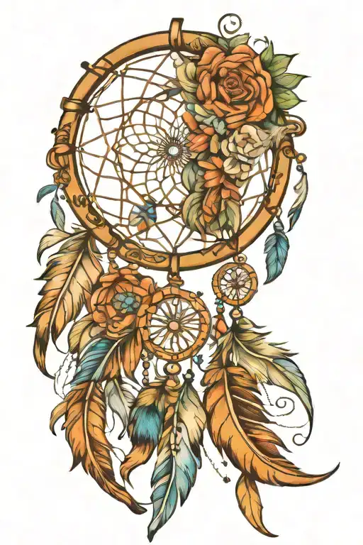 dream catcher with my 5 kids name & 11 grandkids names tattoo design idea
