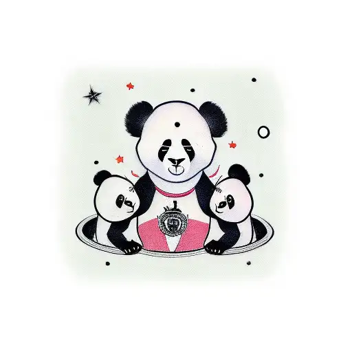 father panda with 3 panda babies tattoo design idea