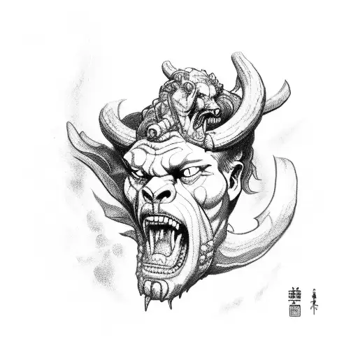 heracles pulling cerberus from the hell and Heracles taking back cerberus from the hell  tattoo design idea