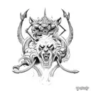 2 scenes heracles pulling cerberus from the hell and Heracles taking back cerberus from the hell  tattoo design idea