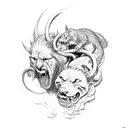 2 scenes heracles pulling cerberus from the hell and Heracles taking back cerberus from the hell  tattoo design idea