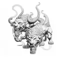 2 scenes heracles pulling cerberus from the hell and Heracles taking back cerberus from the hell  tattoo design idea