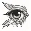 eye ball with tear drops floating in a cloud with wings tattoo design idea