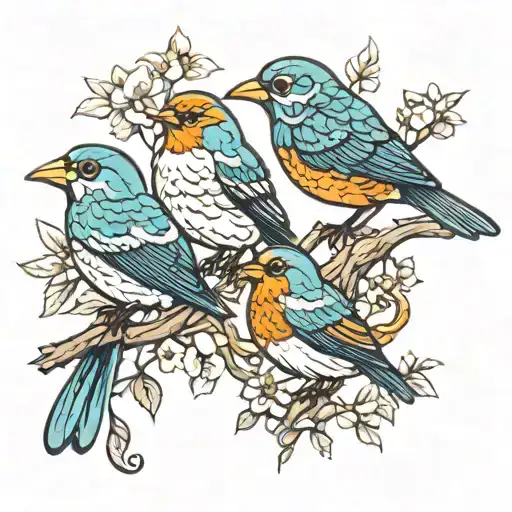 three little birds, one pretty, one cute, one silly  tattoo design idea