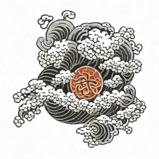 Japanese style dark wave or cloud that wraps around the wrist black and white tattoo design idea