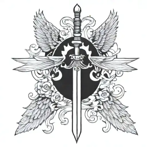 spine tattoo with sword or wings  tattoo design idea