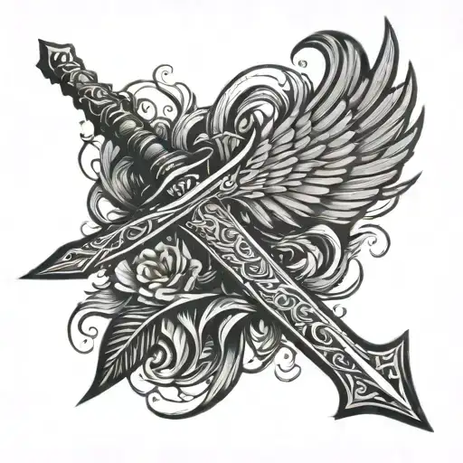 spine tattoo with sword or wings  tattoo design idea