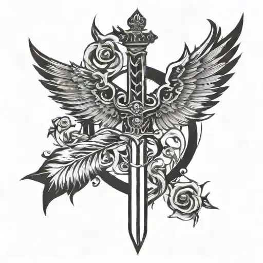 spine tattoo with sword or wings  tattoo design idea