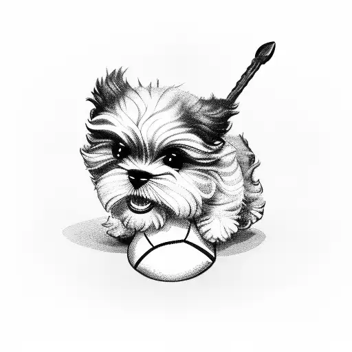 A Belém Brazil Shitzu playing with a football tattoo design idea