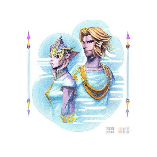 Link and saga de geminis and melioda tattoo design idea