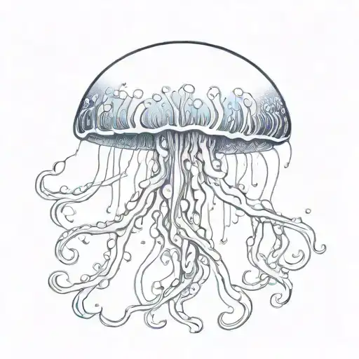 Jellyfish tattoo of pink color fading to blue with stems with sharp thorns instead of her tentacles tattoo design idea