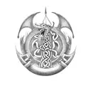 A Celtic dragon breathing fire above a gym dumbbell with the words 'tan y ddraig yn fy ngwaed' wrapped around it tattoo design idea