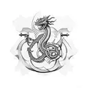 A Celtic dragon breathing fire above a gym dumbbell with the words 'tan y ddraig yn fy ngwaed' wrapped around it tattoo design idea