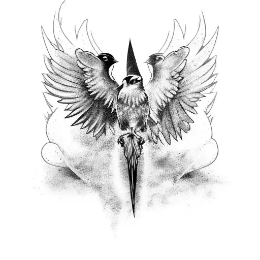 raven and wings tattoo design idea