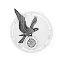 A bird in flight with a motorcycle wheel as its body, combining the client's love for flying and riding tattoo design idea