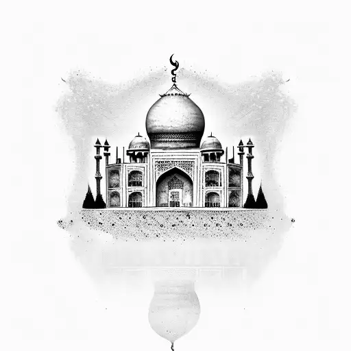 taj mahal with arabic sentence tattoo design idea