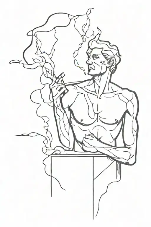 broken down statue creating smoke that covers scar tattoo design idea