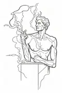 broken down statue creating smoke that covers scar tattoo design idea