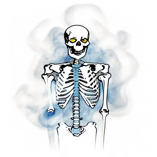 Skeleton somoking with smoke instead of lungs tattoo design idea