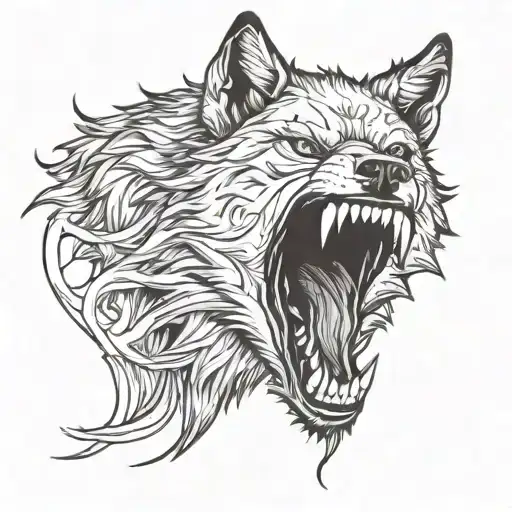wolf snarling in woods tattoo design idea