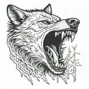 wolf snarling in woods tattoo design idea